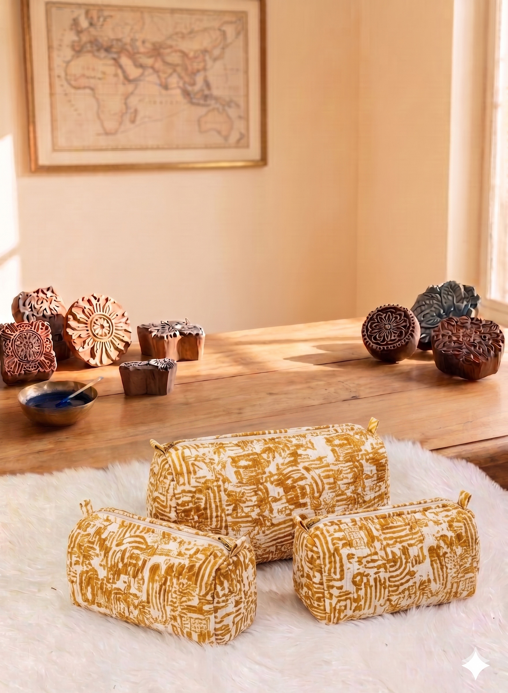 The Mustard Maze Abstract 3-Piece Vanity Set
