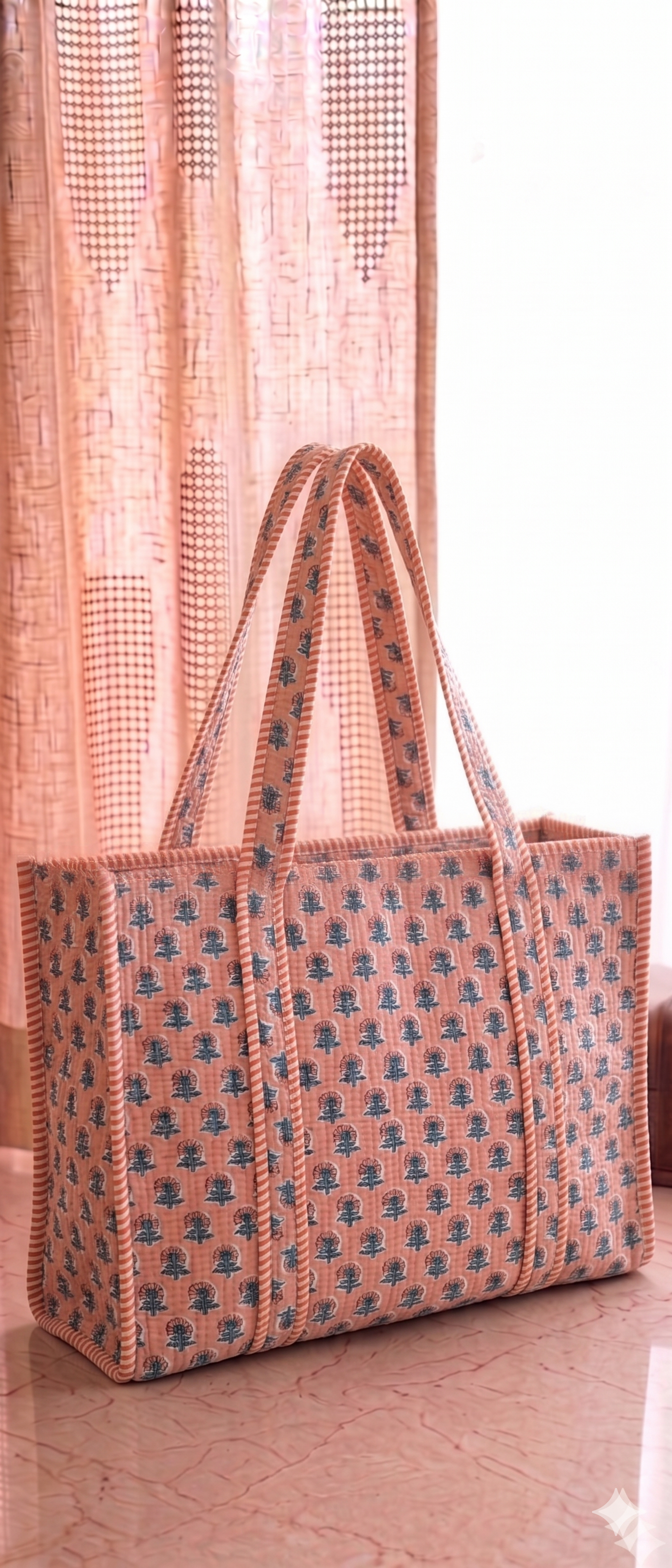 Coral Ditsy Tote