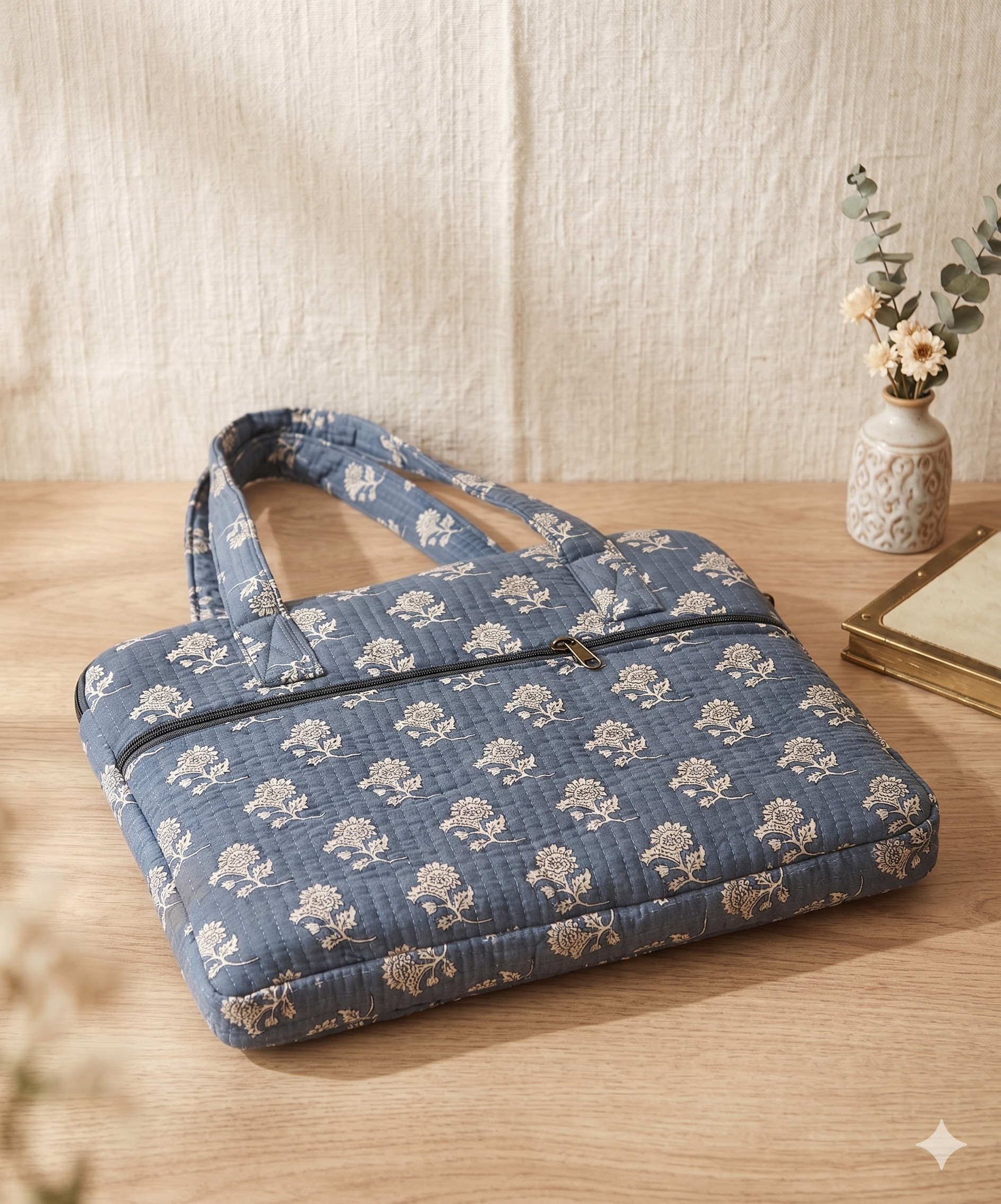 Dusty Blue Flora Laptop Bag